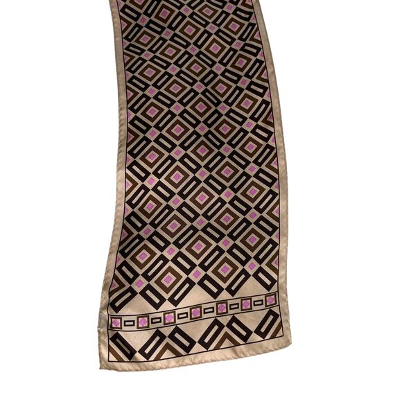 Vintage Ann Taylor Silk Scarf Geometric Brown Beige Pink New - Picture 13 of 13
